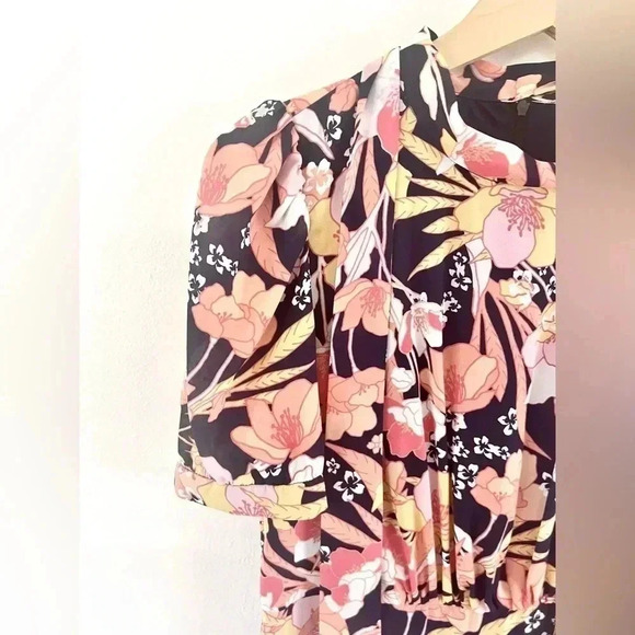 Julia Jordan Floral Puff-Sleeve Navy Blue Short Sleeve Midi Dress Size 4, NWT - Picture 8 of 16